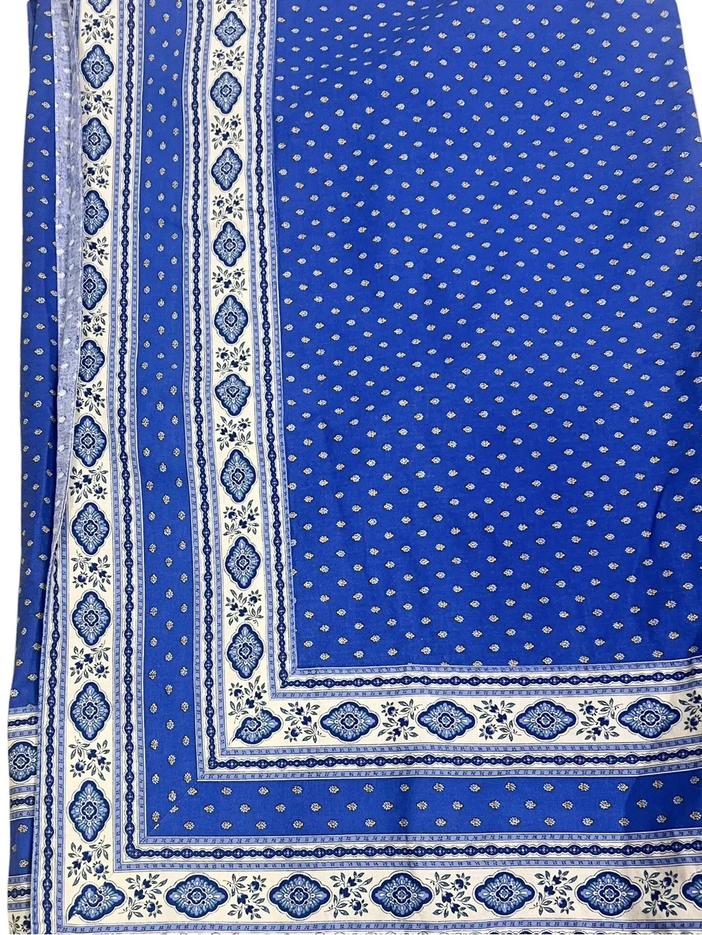 L'Ensoleillade French Country 58”x74” Tablecloth Blue White Lined Heavy Cotton